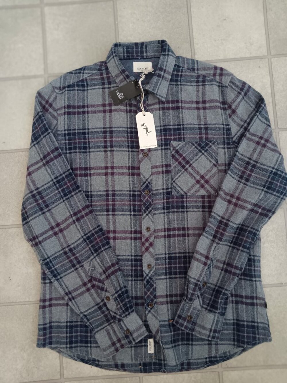 Civil Society NWT Mens Plaid Flannel Button-Down Shirt Gray/Navy/Burgundy MEDIUM